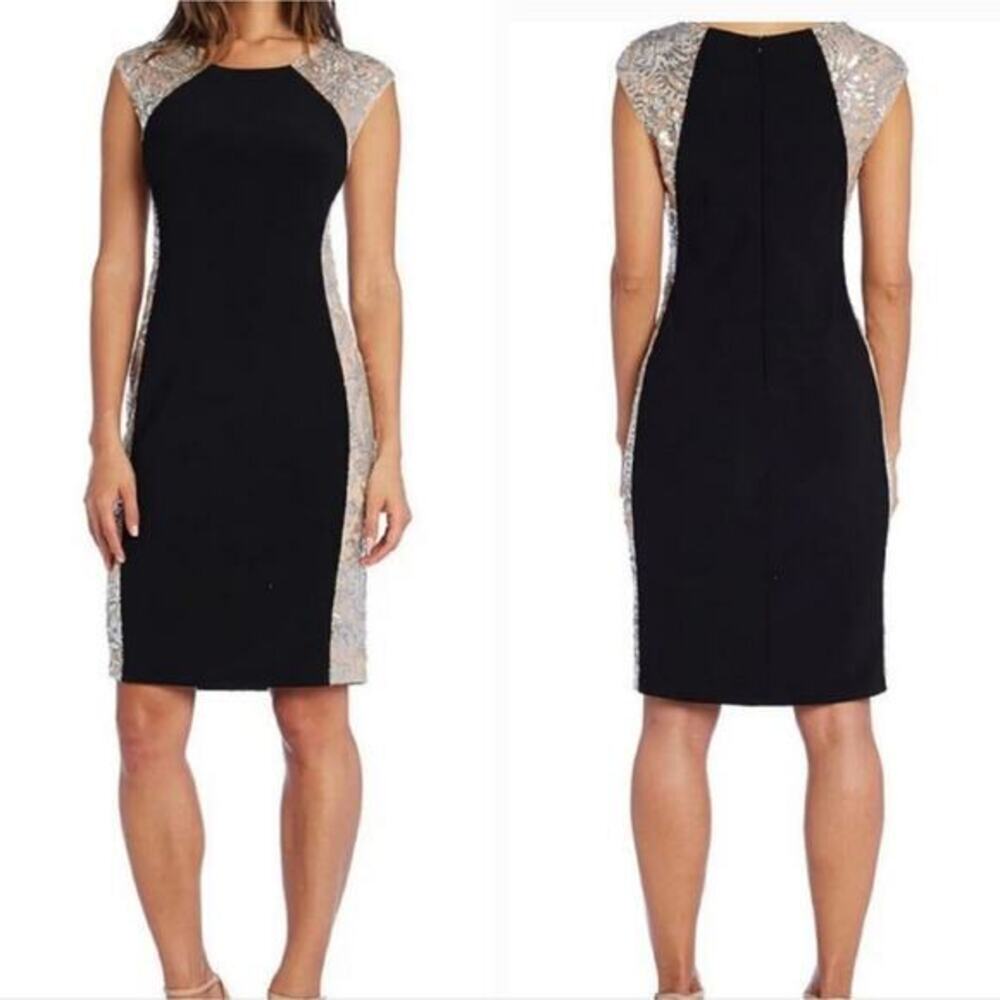 R&M Richards Illusion Knee-Length Sheath Dress Sheer Inserts Sequins Plus Sz 22W
